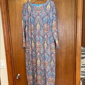 NICoBLU Emerson Stretch Long Dress in Kaleidoscope Blue Paisley